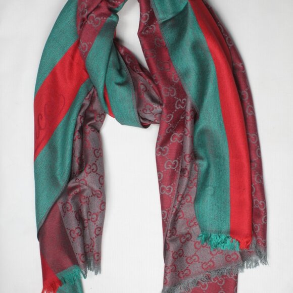 Authentic Gucci Wrap 35% Silk 65% Cashmere Stole Shawl Multicolor Used - Picture 1 of 9
